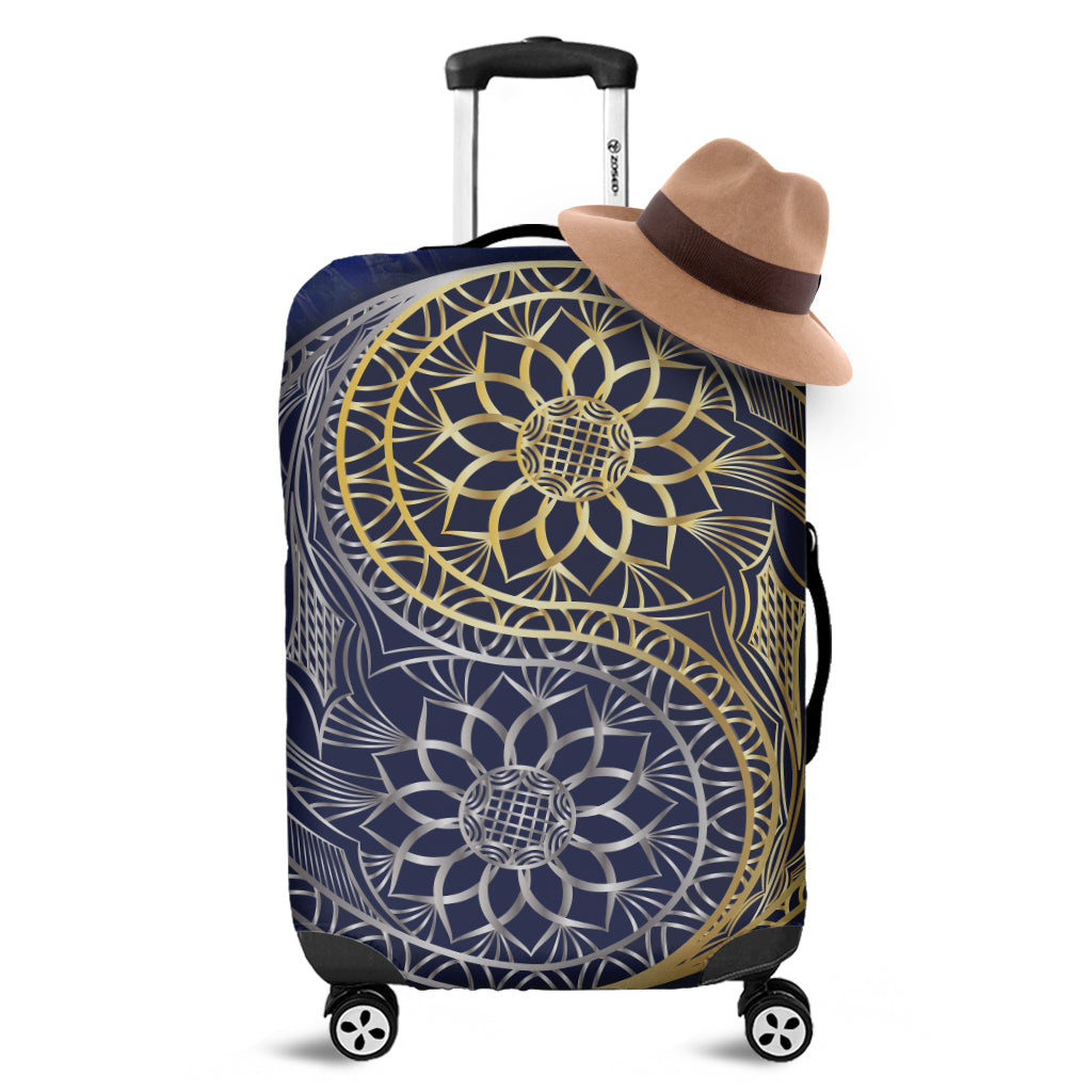 Gold And Grey Yin Yang Flower Print Luggage Cover
