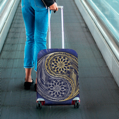 Gold And Grey Yin Yang Flower Print Luggage Cover