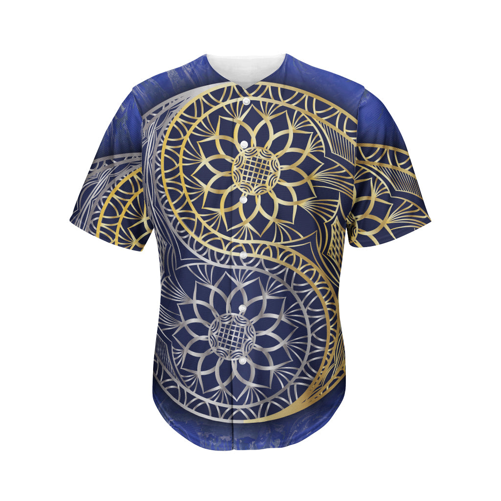 Gold And Grey Yin Yang Flower Print Men's Baseball Jersey