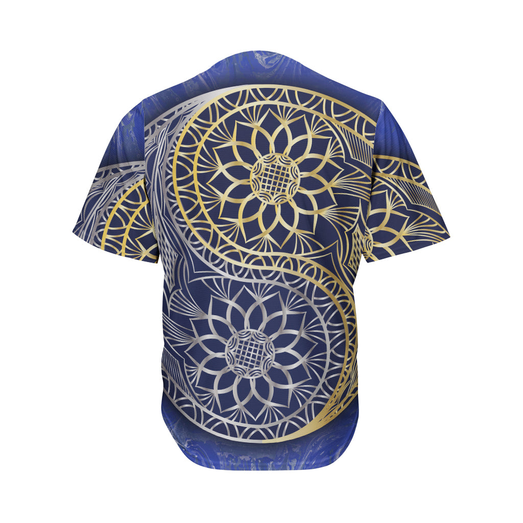 Gold And Grey Yin Yang Flower Print Men's Baseball Jersey