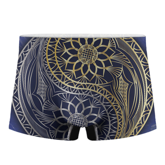 Gold And Grey Yin Yang Flower Print Men's Boxer Briefs