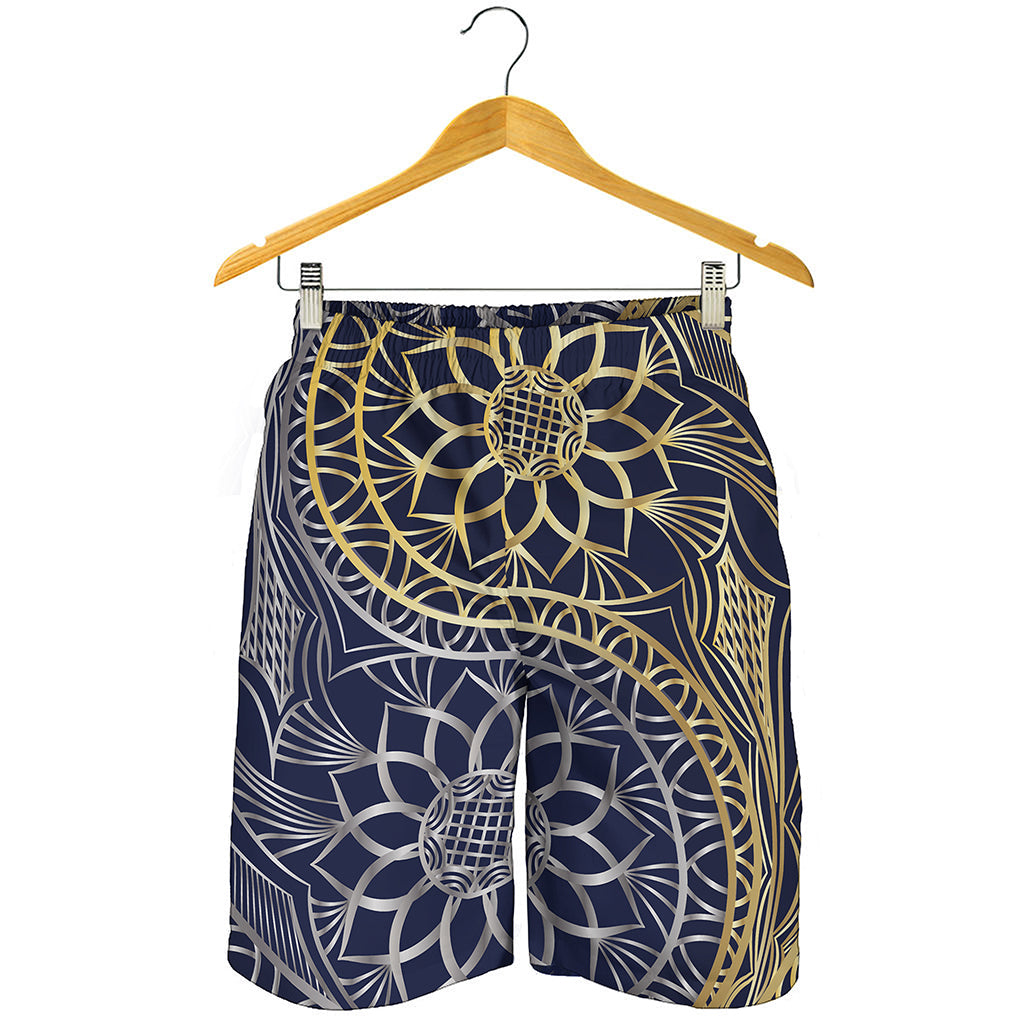 Gold And Grey Yin Yang Flower Print Men's Shorts