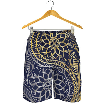 Gold And Grey Yin Yang Flower Print Men's Shorts