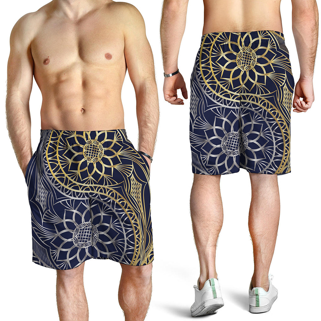 Gold And Grey Yin Yang Flower Print Men's Shorts