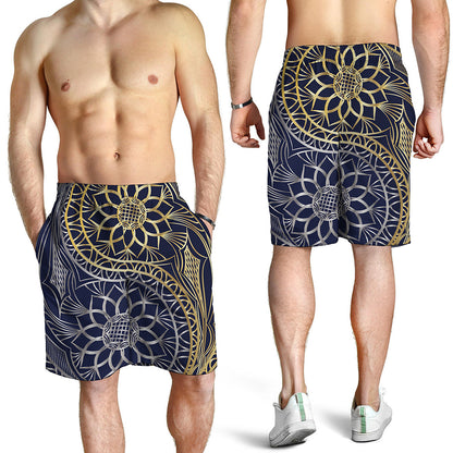 Gold And Grey Yin Yang Flower Print Men's Shorts