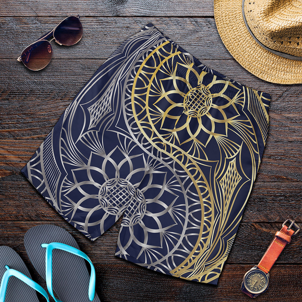 Gold And Grey Yin Yang Flower Print Men's Shorts