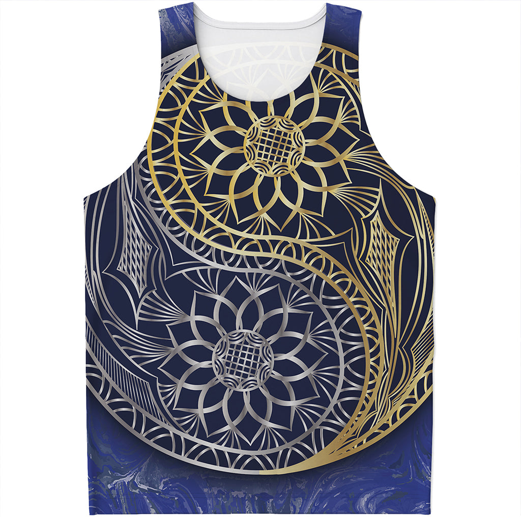 Gold And Grey Yin Yang Flower Print Men's Tank Top
