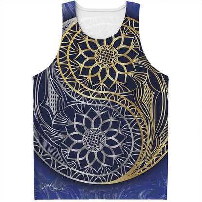 Gold And Grey Yin Yang Flower Print Men's Tank Top