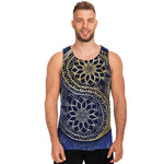 Gold And Grey Yin Yang Flower Print Men's Tank Top