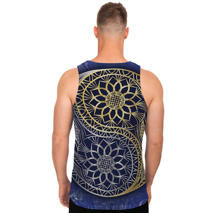 Gold And Grey Yin Yang Flower Print Men's Tank Top