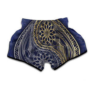 Gold And Grey Yin Yang Flower Print Muay Thai Boxing Shorts