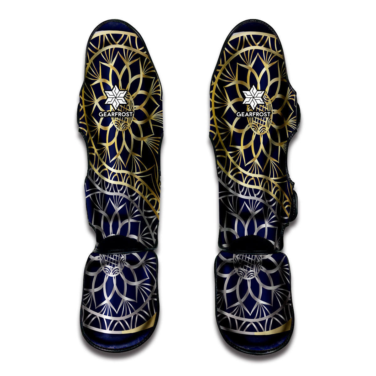Gold And Grey Yin Yang Flower Print Muay Thai Shin Guard