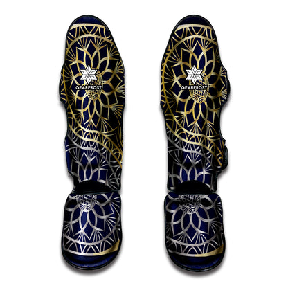 Gold And Grey Yin Yang Flower Print Muay Thai Shin Guard