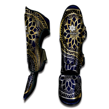 Gold And Grey Yin Yang Flower Print Muay Thai Shin Guard