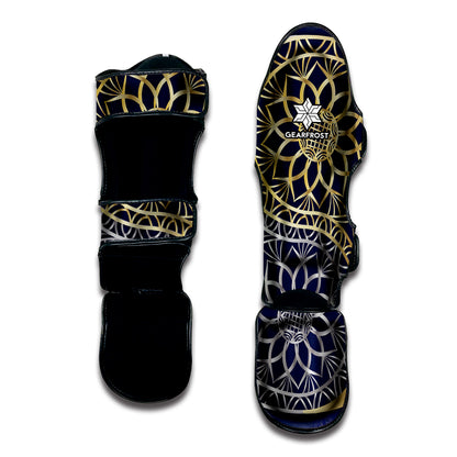 Gold And Grey Yin Yang Flower Print Muay Thai Shin Guard