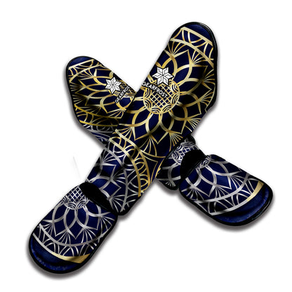 Gold And Grey Yin Yang Flower Print Muay Thai Shin Guard