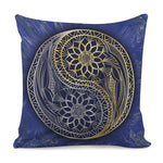 Gold And Grey Yin Yang Flower Print Pillow Cover