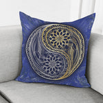 Gold And Grey Yin Yang Flower Print Pillow Cover