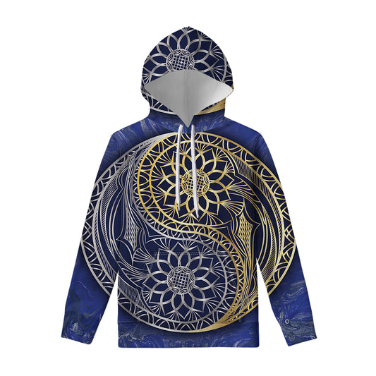 Gold And Grey Yin Yang Flower Print Pullover Hoodie