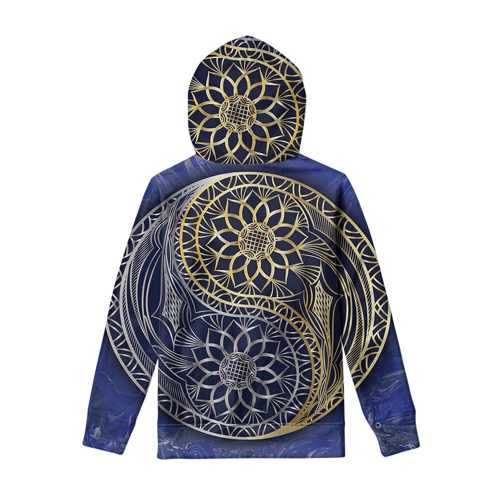 Gold And Grey Yin Yang Flower Print Pullover Hoodie