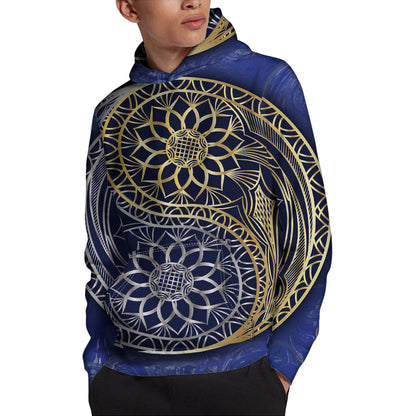 Gold And Grey Yin Yang Flower Print Pullover Hoodie
