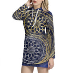 Gold And Grey Yin Yang Flower Print Pullover Hoodie Dress