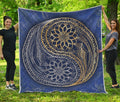 Gold And Grey Yin Yang Flower Print Quilt