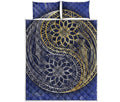 Gold And Grey Yin Yang Flower Print Quilt Bed Set
