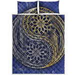 Gold And Grey Yin Yang Flower Print Quilt Bed Set
