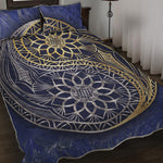 Gold And Grey Yin Yang Flower Print Quilt Bed Set