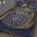 Gold And Grey Yin Yang Flower Print Quilt Bed Set