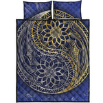 Gold And Grey Yin Yang Flower Print Quilt Bed Set