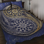 Gold And Grey Yin Yang Flower Print Quilt Bed Set