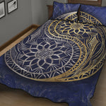 Gold And Grey Yin Yang Flower Print Quilt Bed Set