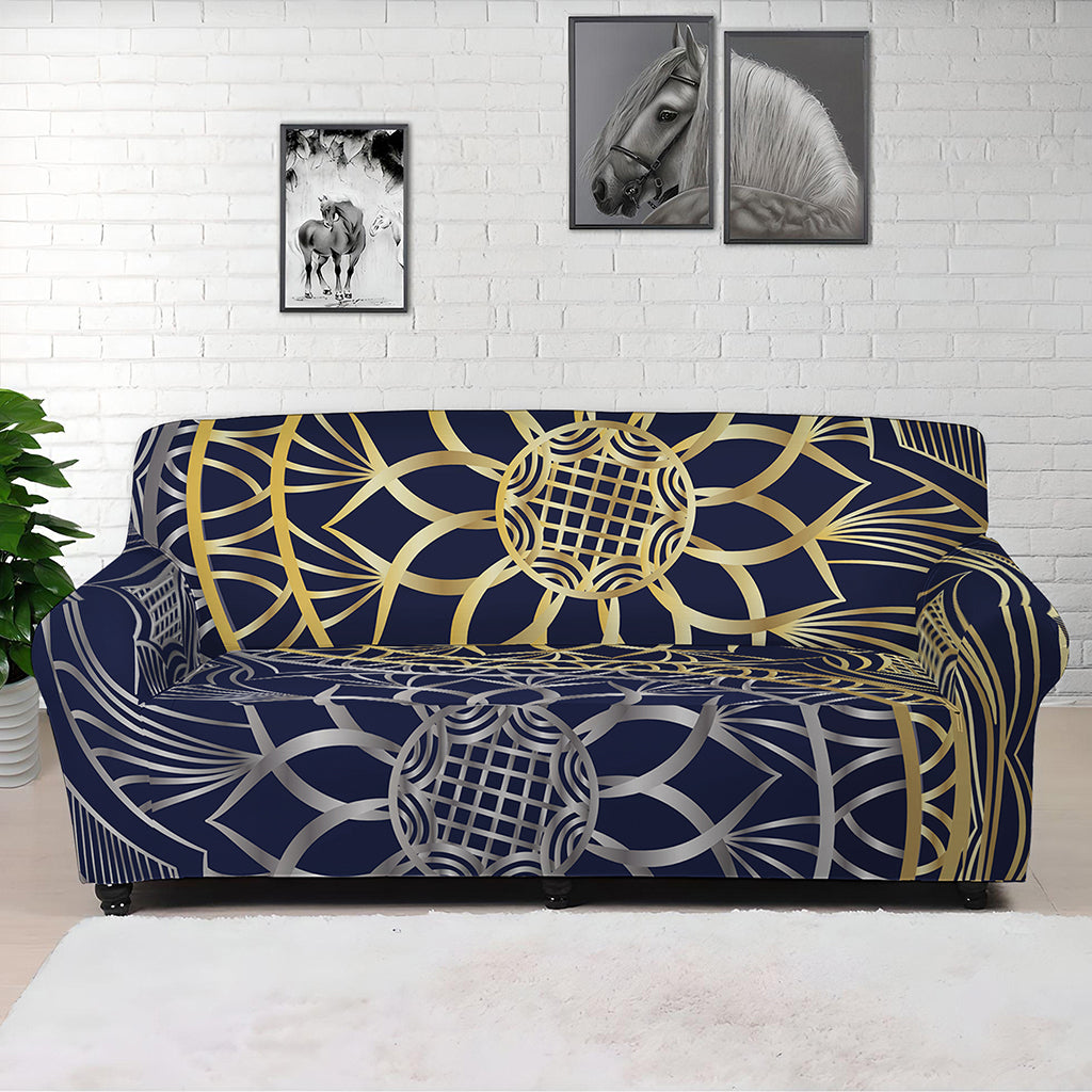Gold And Grey Yin Yang Flower Print Sofa Cover