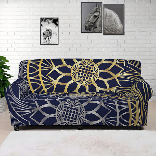 Gold And Grey Yin Yang Flower Print Sofa Cover