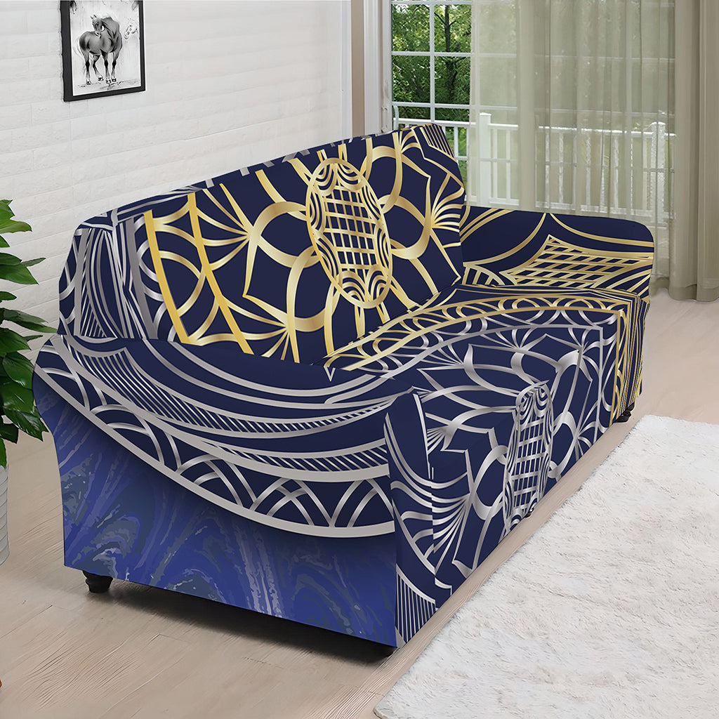Gold And Grey Yin Yang Flower Print Sofa Cover