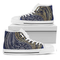 Gold And Grey Yin Yang Flower Print White High Top Sneakers