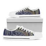 Gold And Grey Yin Yang Flower Print White Low Top Shoes