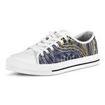 Gold And Grey Yin Yang Flower Print White Low Top Shoes
