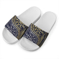 Gold And Grey Yin Yang Flower Print White Slide Sandals