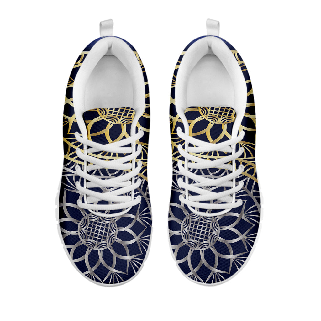 Gold And Grey Yin Yang Flower Print White Sneakers
