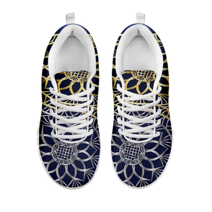 Gold And Grey Yin Yang Flower Print White Sneakers
