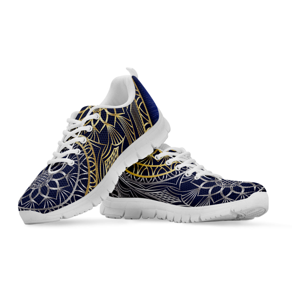 Gold And Grey Yin Yang Flower Print White Sneakers
