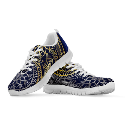 Gold And Grey Yin Yang Flower Print White Sneakers