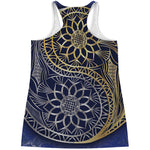 Gold And Grey Yin Yang Flower Print Women's Racerback Tank Top