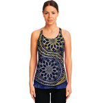 Gold And Grey Yin Yang Flower Print Women's Racerback Tank Top