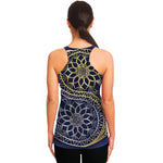Gold And Grey Yin Yang Flower Print Women's Racerback Tank Top