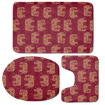 Gold And Red Boho Elephant Print 3 Piece Bath Mat Set