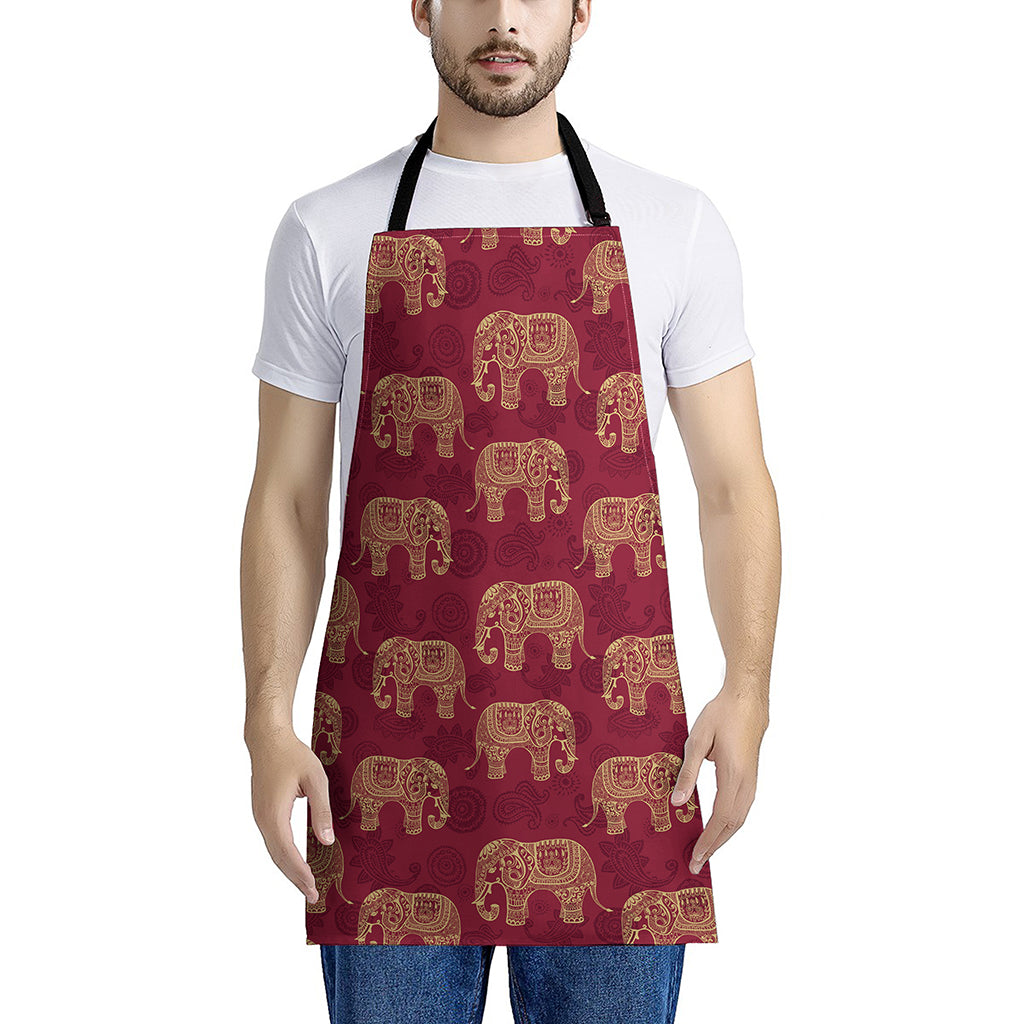 Gold And Red Boho Elephant Print Apron